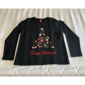 Christmas Tree Holiday Sweater Embroidered Black Womens Size XL